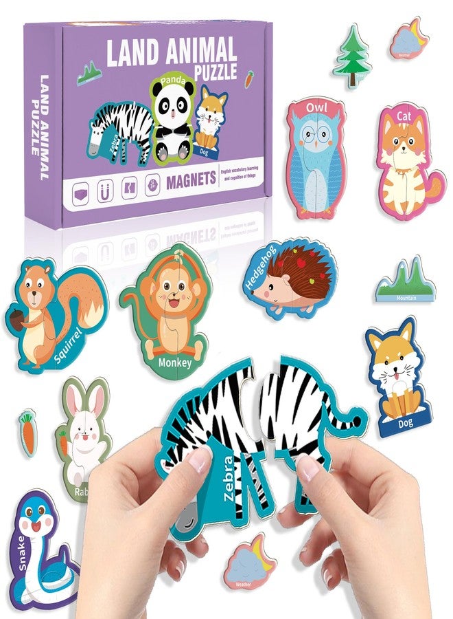 Flamax 2 Piece Puzzles for Toddlers 1-3 - 17 Self - Correcting Animal Magnetic Matching Puzzle for Toddler 1-3 for Fridge & Whiteboard, Heads and Tails Toddler Puzzle, 2 Piece Puzzles for Toddlers 1-3 - Image 1